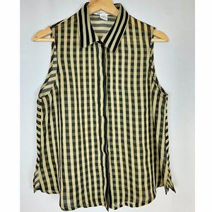 Sheer Checkered Sleeveless Blouse